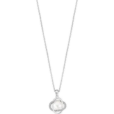 Lotus Silver Nežný strieborný náhrdelník s čírymi zirkónmi a syntetickou perlou LP3094-1 / 1