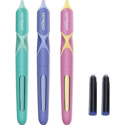 Plniace pero KEYROAD, ergonomické, 2 náplne zdarma, blister, mix farieb