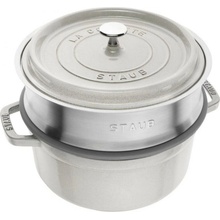 STAUB Cocotte hrnec kulatý s napařovací vložkou, 24 cm/3,8l, bílý lanýž 1010575