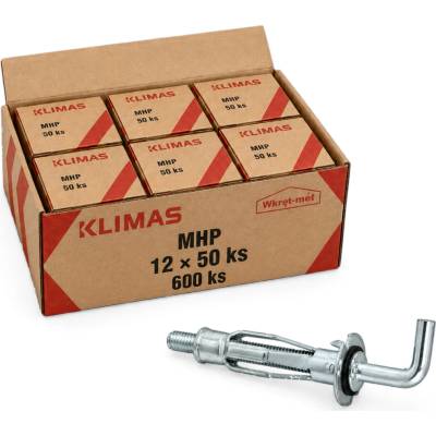 Klimas Wkret-Met 5x52mm - 1 Kartón (12x50 ks) - Hmoždinka rozperná oceľová do sadrokartónu s rovným hákom "MOLLY" s hákemM5 x 58, MHP