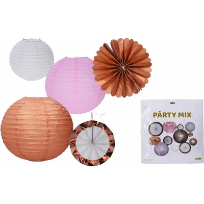 Párty mix – Lampión a Pom Pom papierové dekorácie, 4 kusy