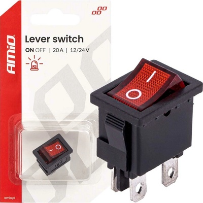 Prepínač kolískový s červeným podsvietením 20A 12/24V AMiO-04440