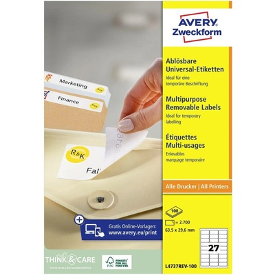 Avery-Zweckform L4737REV-100 63.5 x 29.6 mm papier biela 2700 ks premiestniteľné univerzálne etikety atrament