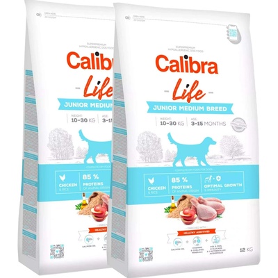 Calibra Dog Life Junior Medium Breed Chicken 2 x 12 kg