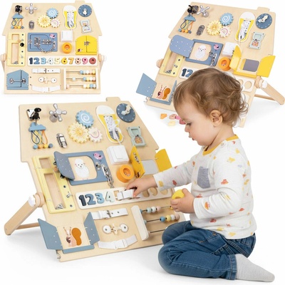 ECOTOYS Velká dřevěná montesori senzorická tabule pro děti vzdělávací panel XL