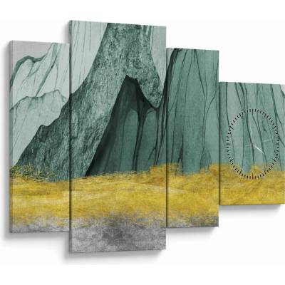 Obraz - Smaragdové hory N⁰3 (s hodinami), Čtyřdílný 110x75 cm s hodinami