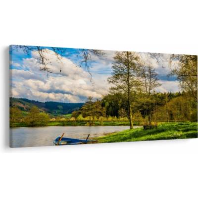 Obraz loďky pri jazere, jednodielne 250x125 cm