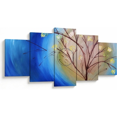 Obraz - Strom zakrývajúci slnko (s hodinami), päťdielne 150x80 cm s hodinami