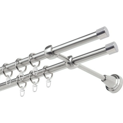 OK-GarnýžeCZ Garnýž kovová dvouřadá 19mm Pullo double nerez 150 cm do stěny / kroužky s háčkem