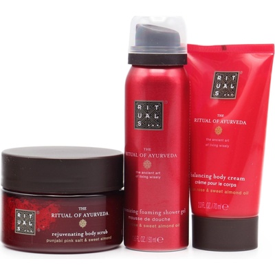 Rituals The Ritual Of Ayurveda tělový krém The Ritual Of Ayurveda 70 ml + tělový peeling The Ritual Of Ayurveda 125 g + sprchová pěna The Ritual Of Ayurveda 50 ml dárková sada – Hledejceny.cz
