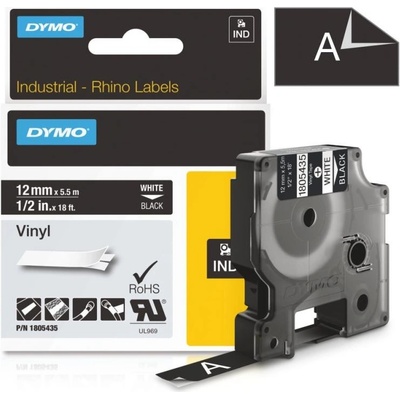 Páska Dymo Rhino vinyl, 12mm (1805435) černá, bílý tisk, 5,5m