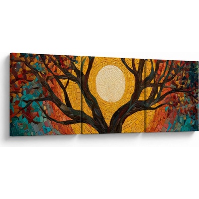 Obraz - Slunce v koruně stromu života, třídílný 90x30 cm