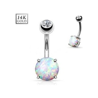 Šperky4U zlatý piercing do pupíku s opál velký ZL01046-WG