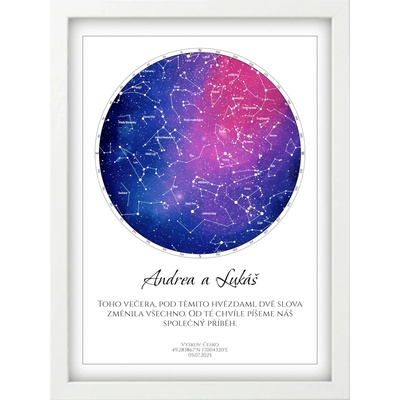 Understarsky Hvězdná mapa - 1M34W - Plakát 30x40 cm v bílém rámu
