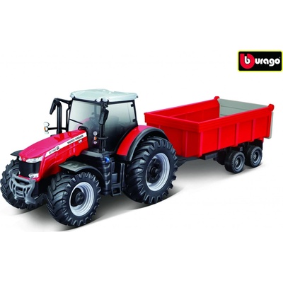 Bburago Farm Traktor Massey FERGUSSON 8740S s vlečkou 1:50