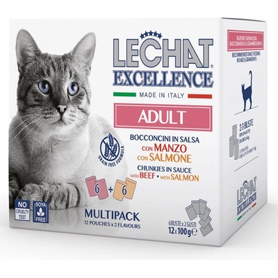 MONGE Lechat Excellence ADULT hovädzie losos 12 x 100 g