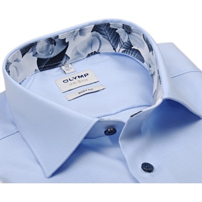 Olymp Level Five Twill košile s modro-bílým květovaným vnitřním límcem světle modrá