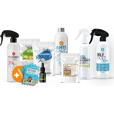 Nanolab NA KVARTÝR eko úklid kys. citrón. 1 kg + jedlá soda 1 kg + ocet 0,5 l + peroxid vodíku 0,5 l + Windows clean 0,5 l + Marseill. mýdlo 100 g + ANTICalc 300 g + LeFleur esenc. olej 10 ml Levandul