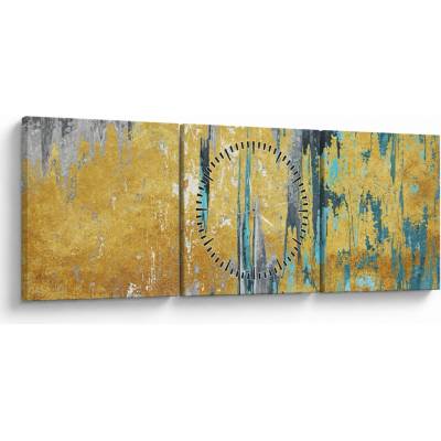 Obraz - Zlatý design (s hodinami), trojdielne 90x30 cm s hodinami