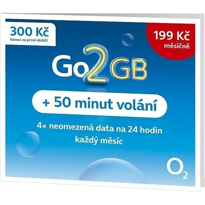 Předplacená karta GO O2 GO SIM 2GB + 50 minut