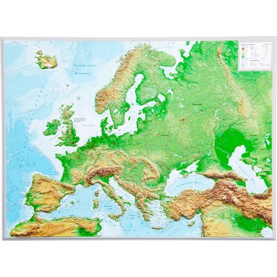 Evropa - plastická mapa 80 x 60 cm v dřevěném rámu