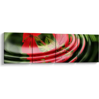 Abstraktní obraz - květy ve vlnách, Čtyřdílný 160x40 cm