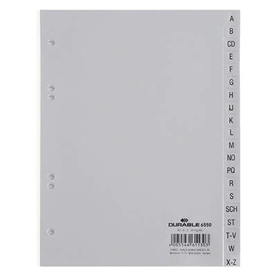 Durable Rejstříky, šedá, A5, PP, A-Z, 20 ks / balení, DURABLE 655010 ,balení 20 ks 579069