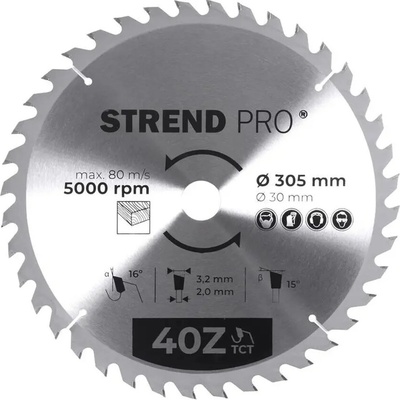 Kotúč Strend Pro TCT 305x3.2x30/20 mm 40Z, na drevo, pílový, SK plátky