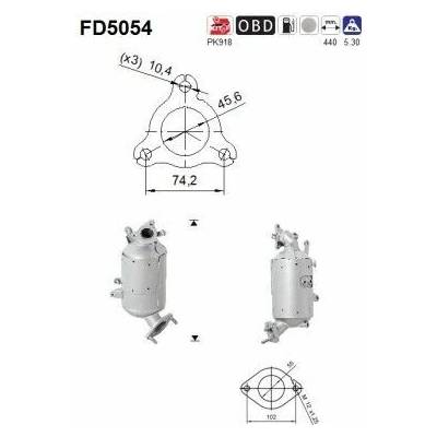 Filter sadzí pevných častíc výfukového systému AS FD5054