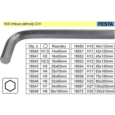 Klíč imbus zahnutý 2,5 mm Festa
