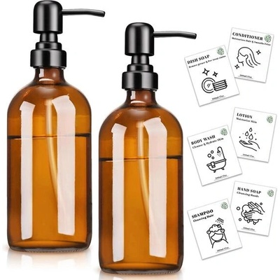 Euqvunn Dávkovač mýdla z jantarového skla, 500ml plnitelná skleněná lahvička s pumpičkou, 2 ks