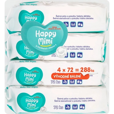 Happy Mimi dětské vlhčené ubrousky 4 x 72 ks – Hledejceny.cz