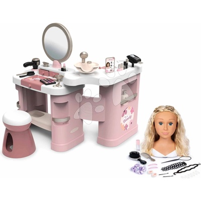 Smoby Set kosmetický stolek a česací hlava pro kadeřnici My Beauty Center 3v1 s blond vlasy a elektronickým fénem