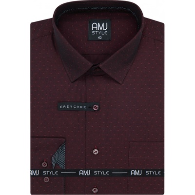 AMJ pánská bavlněná košile dlouhý rukáv slim fit VDSR1389 vínová hrubě tečkovaná