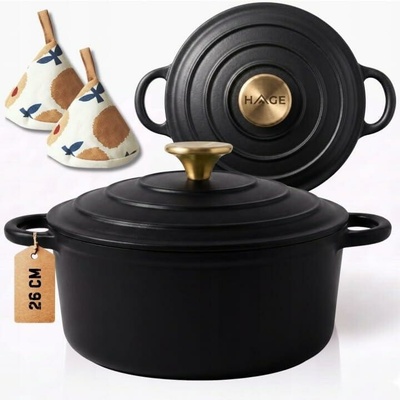 Atusa Litinový hrnec smaltovaný 26 cm 5 l HAGE matně černý (DQ26-blackmatt)