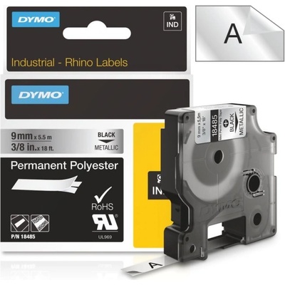 Páska Dymo Rhino PES, 9mm (18485) metal., černý tisk, 5,5m