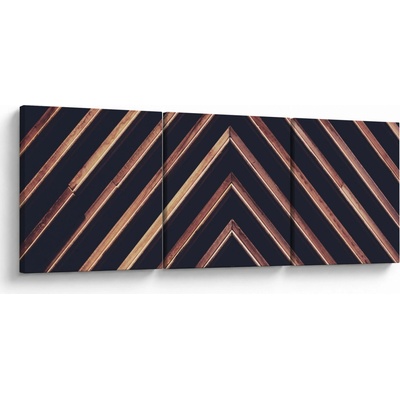 Obraz dřevěného motivu na černém pozadí, třídílný 90x30 cm