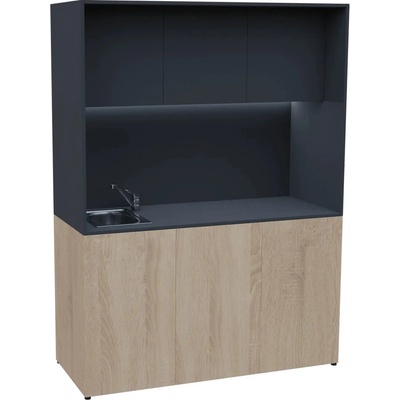 KUCH - CUBE PLUS 3 kuchyňka, vybavení - dřez + baterie, 2000x1480x600 mm, LED osvětlení, dvířka, dub bardolino antracit