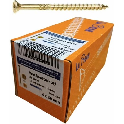 Konštrukčná skrutka TORX 6x80 mm – žltý zinok, 200 ks