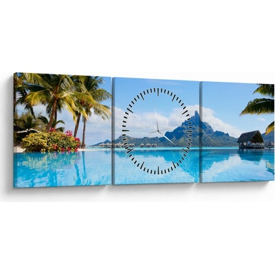 Obraz - Bora-Bora, Francúzska Polynézia (s hodinami), trojdielne 90x30 cm s hodinami