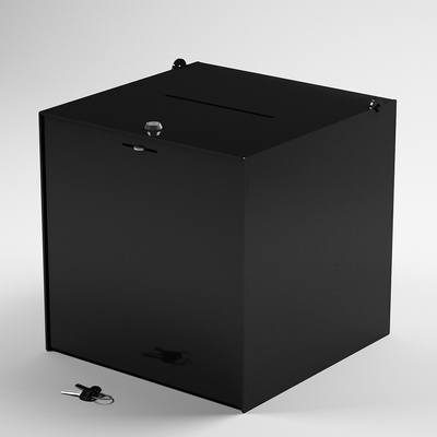 Najcenovky Uzamykateľný box 30 x 30 x 30 cm na peňažné dary biely čierna farba
