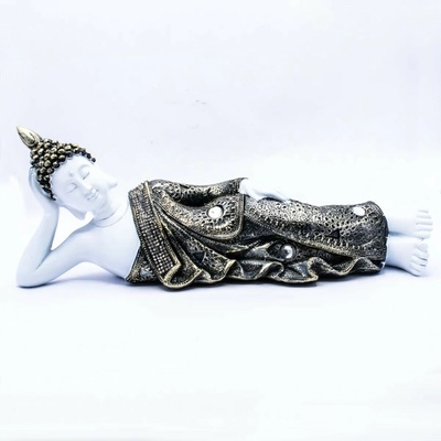Milujeme Kameny Buddha ležící - socha Feng shui bílo-bronzová