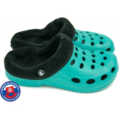FLAMEshoes dámské zateplené clogsy A-002-M tyrkysovo-černé