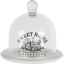 Clayre & Eef Skleněný poklop Sweet Home s bílou miskou 13 cm