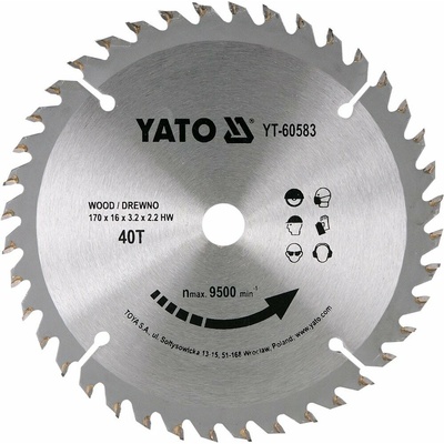 Yato kotouč na dřevo 170 x 16 mm 40z - YT-60583