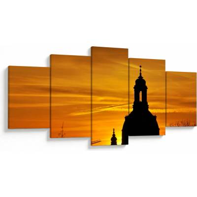 Obraz kostola pri západe slnka, päťdielne 150x80 cm