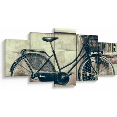 Obraz - Vintage kolo s kvetinami, päťdielne 150x80 cm