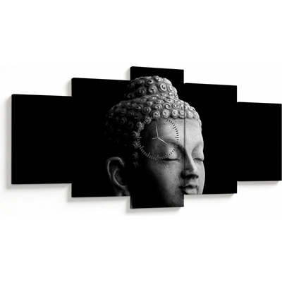 Obraz - Buddha, portrét (s hodinami), pětidílný 150x80 cm s hodinami