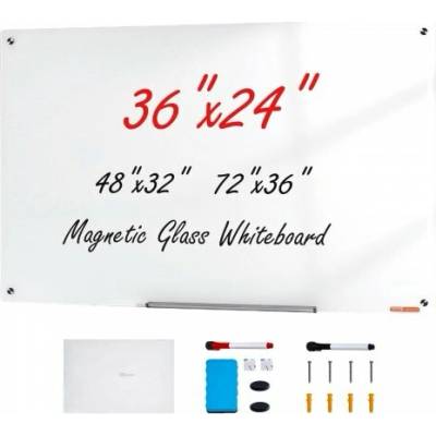 VEVOR Magnetická sklenená tabuľa, bezrámová nástenná tabuľa 900 x 600 mm, biela