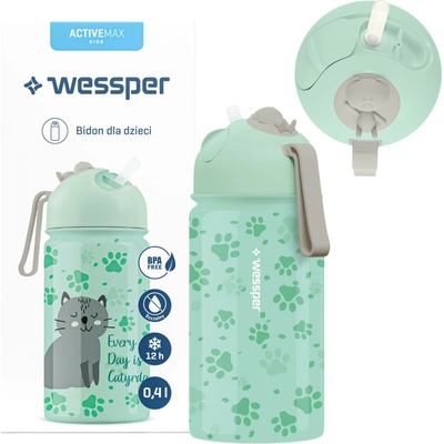 Wessper termohrnček so slamkoiu ActiveMax mačička 410 ml